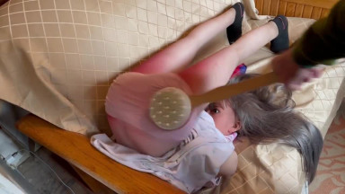 Kim's Awkward Position Spanking
